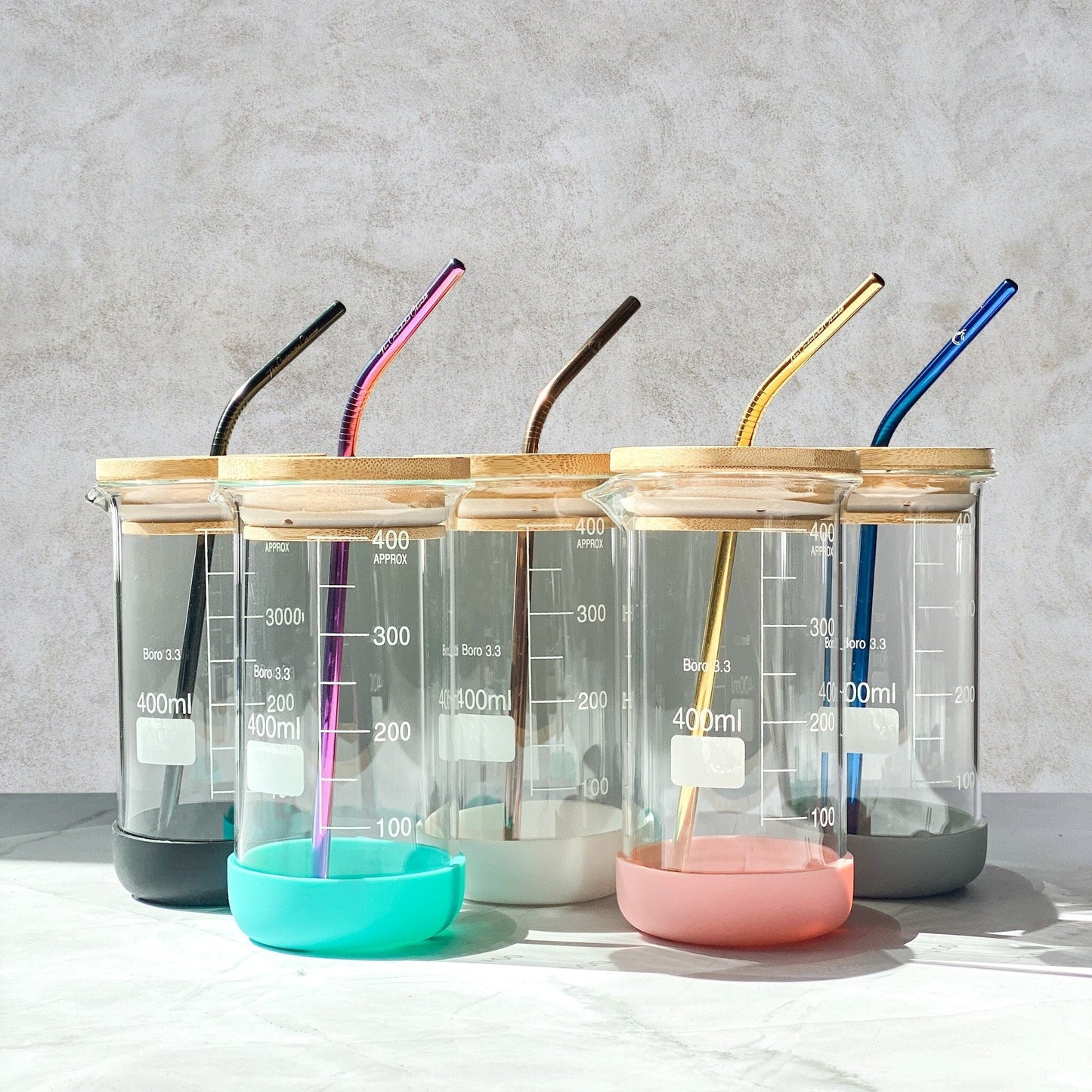 400mL Beaker Tumbler & Reusable Straw Set
